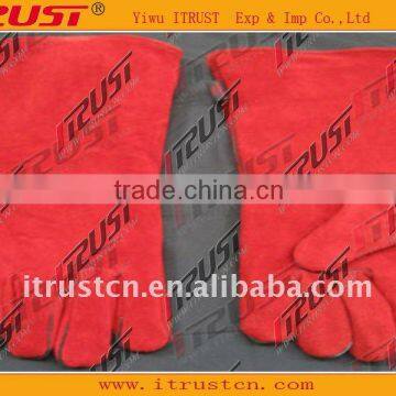 14' red kevlar welding cow split leather working glove