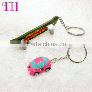 design your own metal resin skateboard and car shape promotional keyring custom