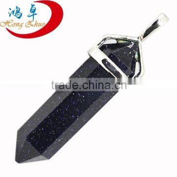 Natural Blue Sand Stone Gem Stone Hexagonal Prism Point Pendants