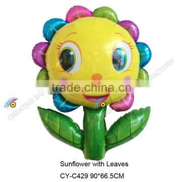 2015 sunflower shaped foil balloons with smile face custom helium balloons