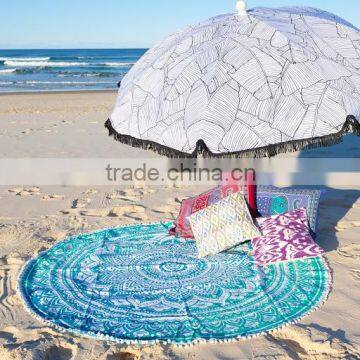 Indian Handmade Round Mandala Green Ombre Hippie Tapestry Roundie Yoga Mat Boho Hippie Beach Throw