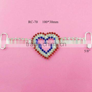 Stock hot selling red/white/blue rhinestone connector for July 4th(RC-70)