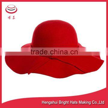 Women's Wide Brim Wool Ribbon Band Floppy Hat