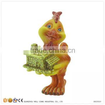 New Products 2017 Resin Rooster Holding Golden House Model Toy