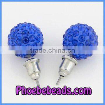 Wholesale Royal Blue Shamballa Stud Earrings 10mm Micro Pave Bling Crystal Rhinestone Accessories For Women SCE002