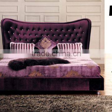 Luxury Neoclassical Bedroom Furniture Fabric Bed With Diamond Decoration DH100 photo-2