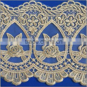 100% Polyester african factory flower tull lace embroidery fabric