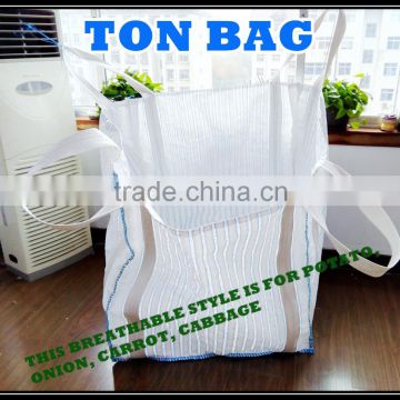 100% polypropylene pp woven high quality 800kg breathable vegetable super sack, carrot container bag