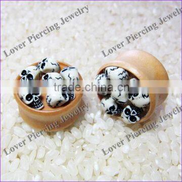 Saddle Plugs Skull Design Natural Wood Ear Plug Piercing [WE-620]