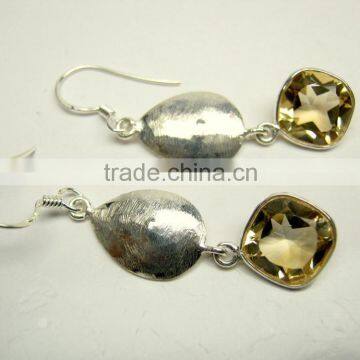 Citrine Cushion Facet Earrings, 925 Solid Sterling Silver Earrings, Designer Natural Gemstone Bezel Earring,
