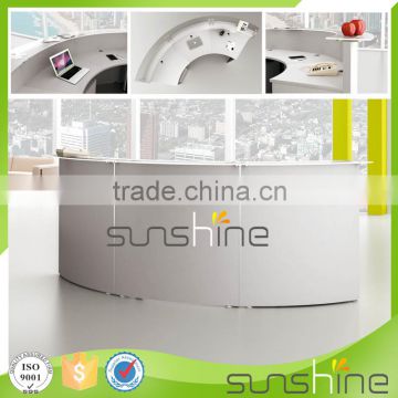 2016 new design white color size can be customized cheap reception desk from Sunshine Furniture YS-RCT03