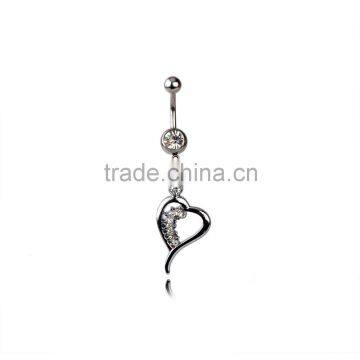 Multi Clear Gems Inlay Sliver Plated Abstract Heart Dangle Belly Button Naval Ring.