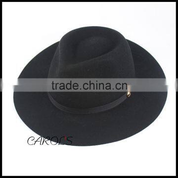 unisex wool felt hat with black ribbon black outdoor trilby hat for wholesale