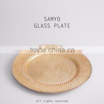 SAMYO new design centrifugal brown / golden color glass charger plate
