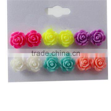 Fashion hot popular wholesale colored resin rose flower cheap multiple stud earring sets