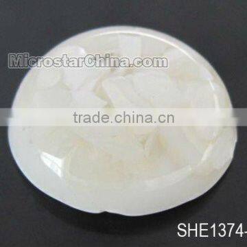 White dichroic round shell cabochon