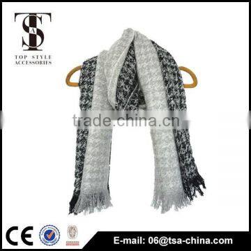 Hot Sale Lady Fashion white and black Tassel Acrylic lady Shawl women Scarf