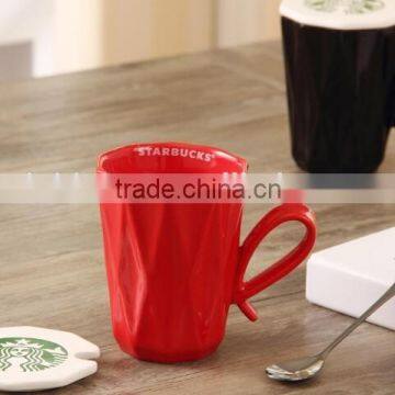 zakka classic starbuck pure color rhombus glazed ceramic mug with spoon and lid