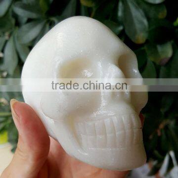 Natural Rock White Sandstone Quartz Crystal Alien Skull