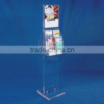 2-sided acrylic library magazine rack with sign holder