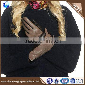 Cute nude lady touch screen winter goatskin leather gloves