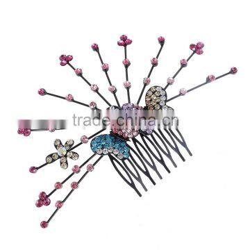 Europe Trendy High Quality Bride Colorful Crystal Butterfly Hair Comb Tiara Hair Clips for women Bijoux SF541