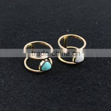 2 Color Stone Double Link Circle Triangle Turquoise Gold Plated Ring Jewelry