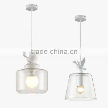 North Europe classic design glass pendant lamp with resin fly bird for home decor simple coffee bar and restaurant