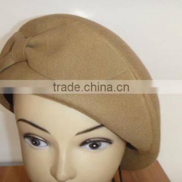 2014 best selling Wool felt fashion beret hat winter camel felt ribbon