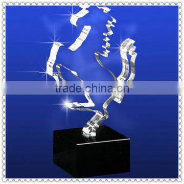 Optical Glass Horse Awards With Custom Black Base