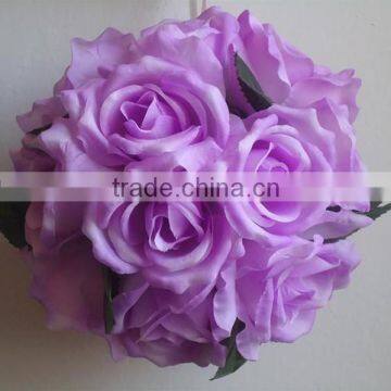 hanging flower ball for wedding decorations ,purple silk rose ball with 18 head for sale