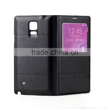 Wireless Charger Receiver & Leather Back Cover Replacement Case with Call Display for Galaxy Note 4