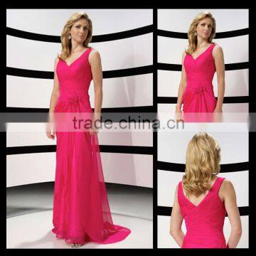 Mo1020 V-Neck Ruffle Mother Of The Bride Dresses With Sweep Train