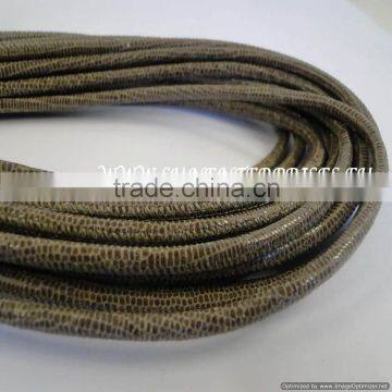 Round Leather Cords - Round strobel 4mm lizard taupe + paillettes transparent