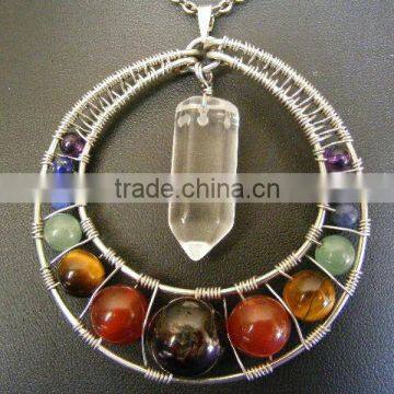 Chakra Crystal Point Metal Pendant