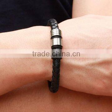 High quality braided leather bracelet with stainless steel magetic buckle