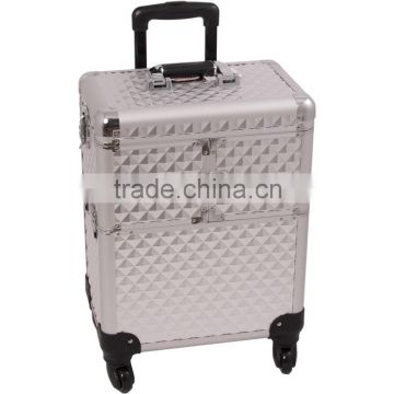 Silver Diamond Professional Aluminum Rolling Cosmetic Case Makeup 3-Tier Trolley