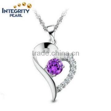 Girls lovely temperament pendant necklace 925 sterling Silver jewelry inlaid heart zircon pendant