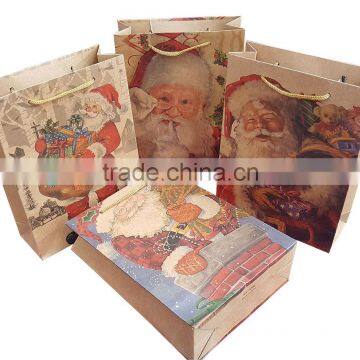 Assorted Santa kraft paper gift shopping bag with PP cord