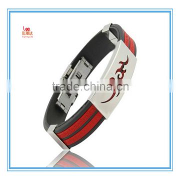 Fashion friendship charm stainless steel silicone bracelet, power slap silicone bracelets making for men