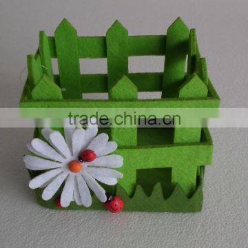 Easter basket decoration on desk, felt storage basket with flower and ladybird , easter gifts