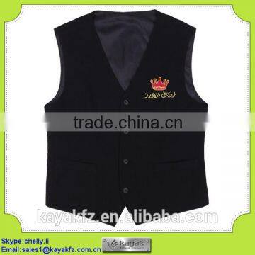 black cheap polyester uniform vest unisex for restaurant waiter and waitress