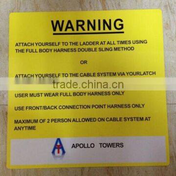 printing warning aluminum metal plaque/sign