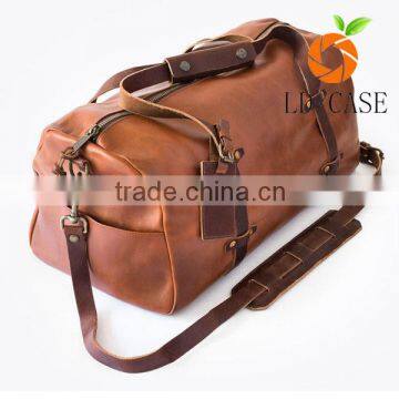 Business trip fashion man carry brown color leather duffel set weekend travel bag