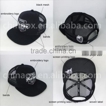 6 panel embroidery patch trucker cap, custom trucker hat flat brim trucker cap wholesale