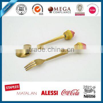 Mirror Finish Gold Plated Cutlery Set With Cute Polyresin Head , Best Sellers