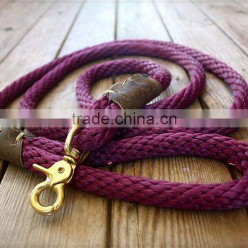 Handmade rope leash with leather details and brass hardware