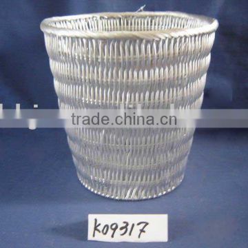 Silver rattan weave and iron frame scrap garbage storage basket