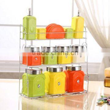 Kitchen Ceramic Canister Set With Stainless Metal Stand photo-3