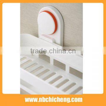 Plastic Wall Mounted Type Powerful Suction Bathroom Shelf Solid Color Single Tier Bathroom Corner Shelves photo-4